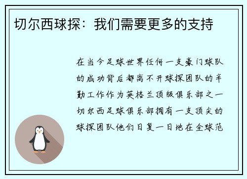 切尔西球探：我们需要更多的支持